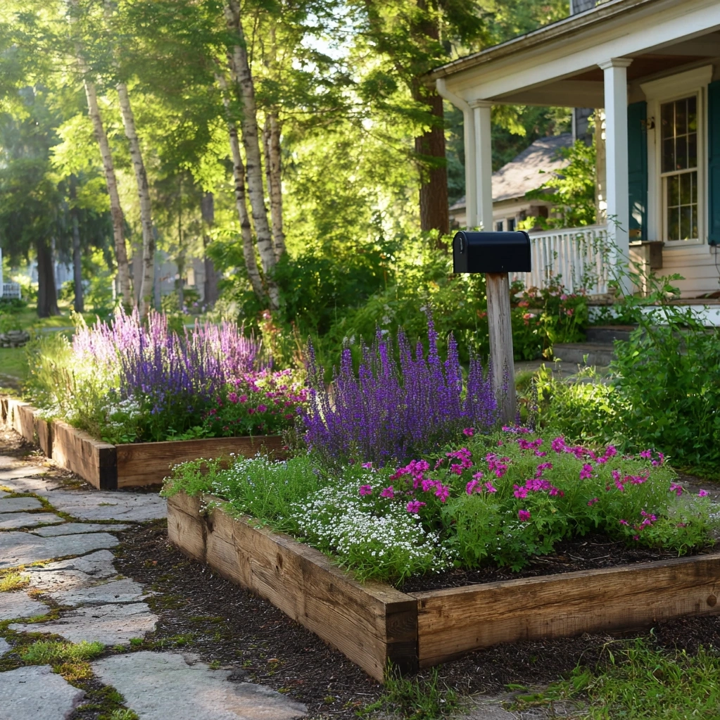 raised flower beds in front of house