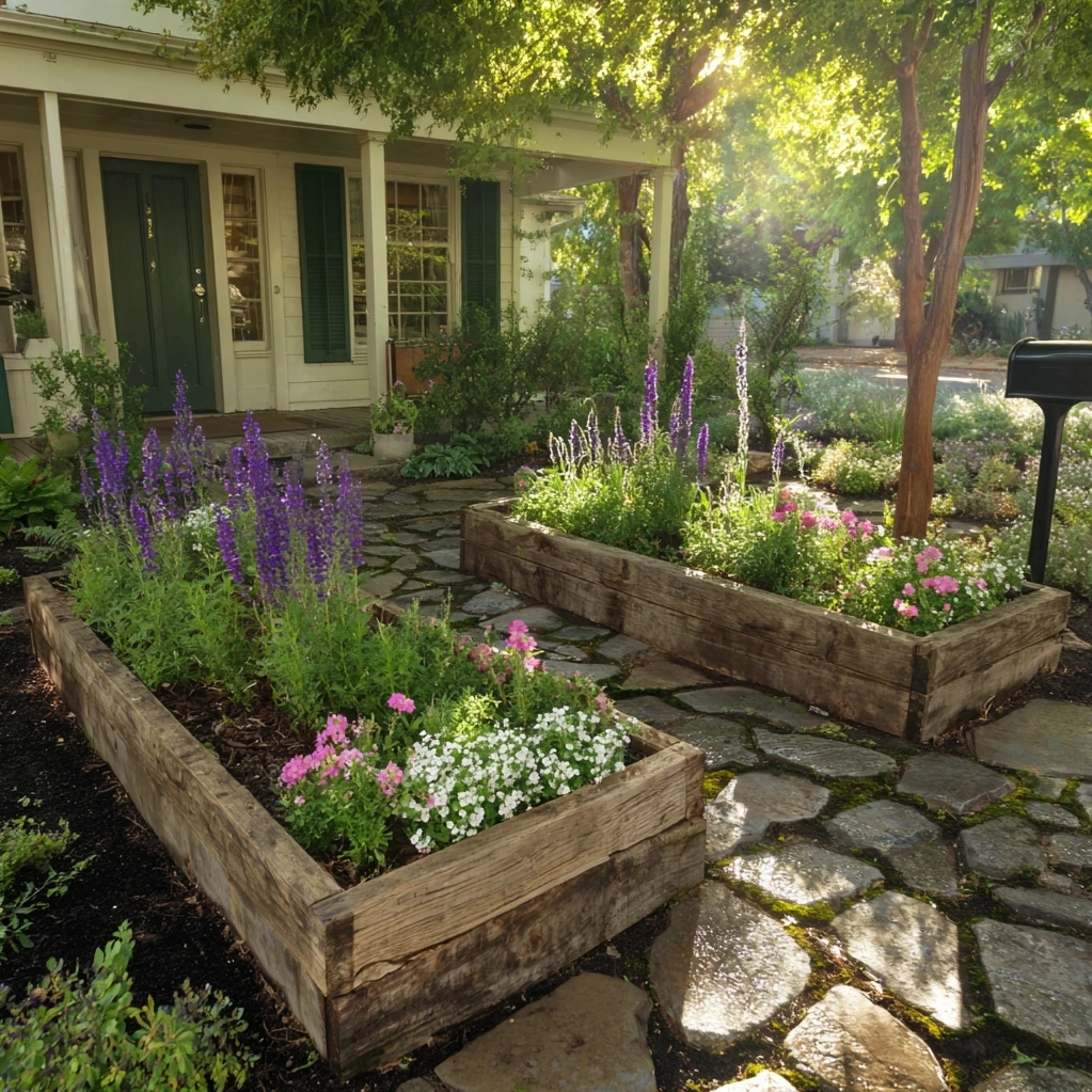 raised flower beds in front of house